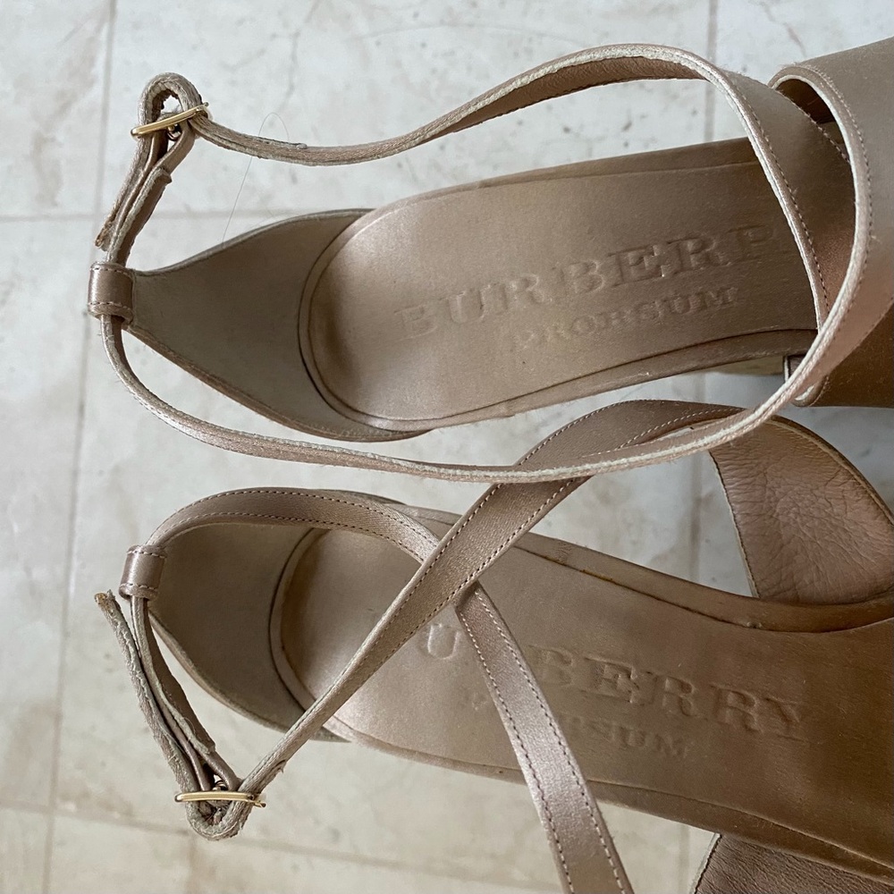 Burberry Made in Italy Satin Rosegold Leather Bow Espadrilles Sandals sz 9/39 - Picture 9 of 14